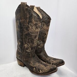 Corral Womens Boots Size 7 Leather Butterlfy Brown Snip Toe Cowgirl Western